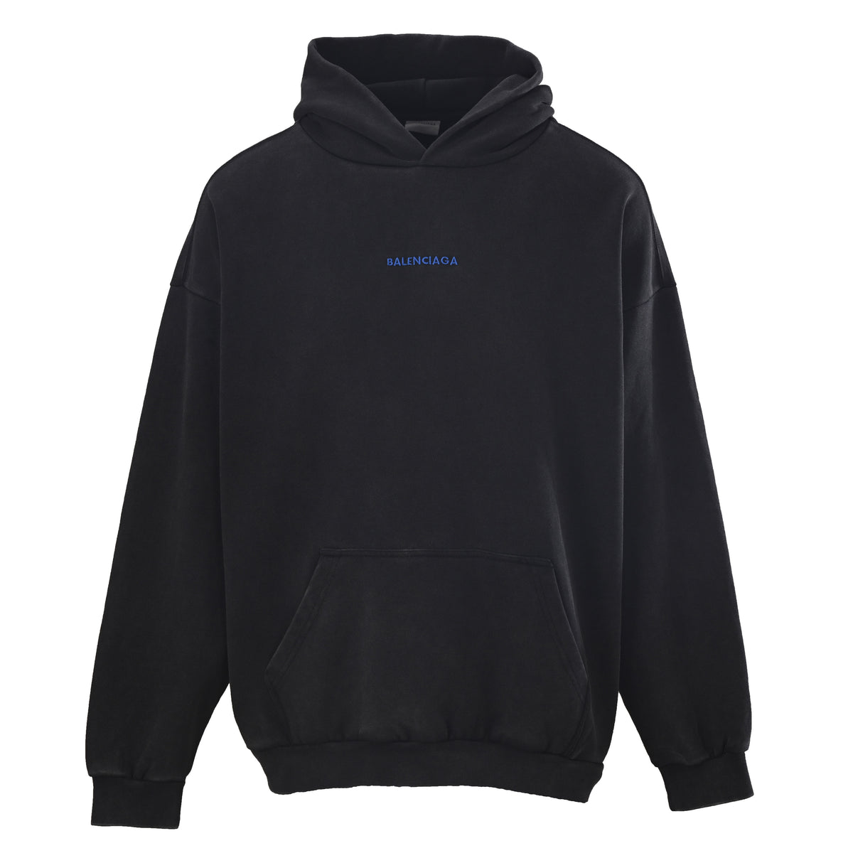 Balenciaga BLCG Blue Embroidered Washed Black Heavyweight Hoodie