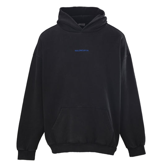 Balenciaga BLCG Blue Embroidered Washed Black Heavyweight Hoodie