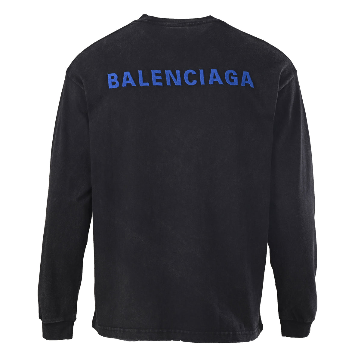 Washed Cotton Long Sleeve T-Shirt with Blue Embroidery