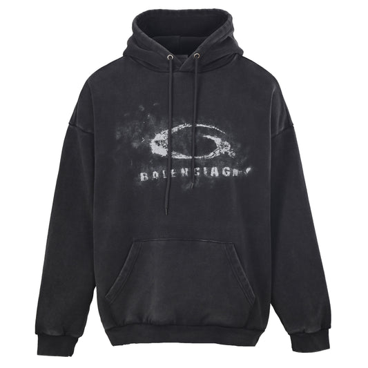 Balenciaga BLCG Washed Black Blur Ring Heavyweight Hoodie