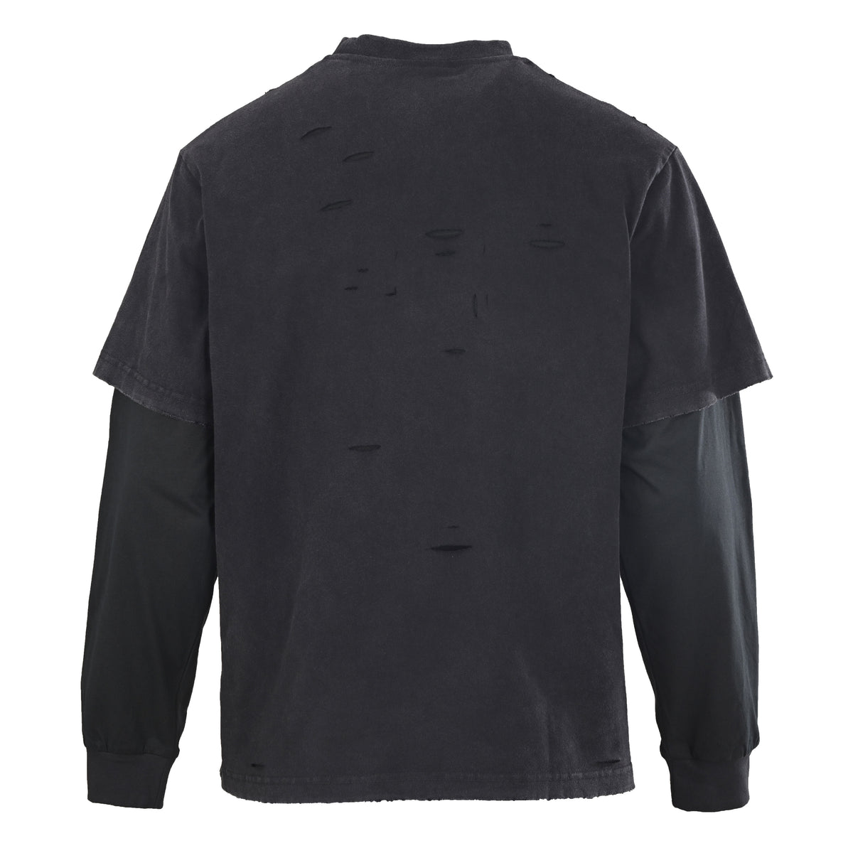 BALENCIAGA Distressed Layered-Look Graphic Long Sleeve T-Shirt