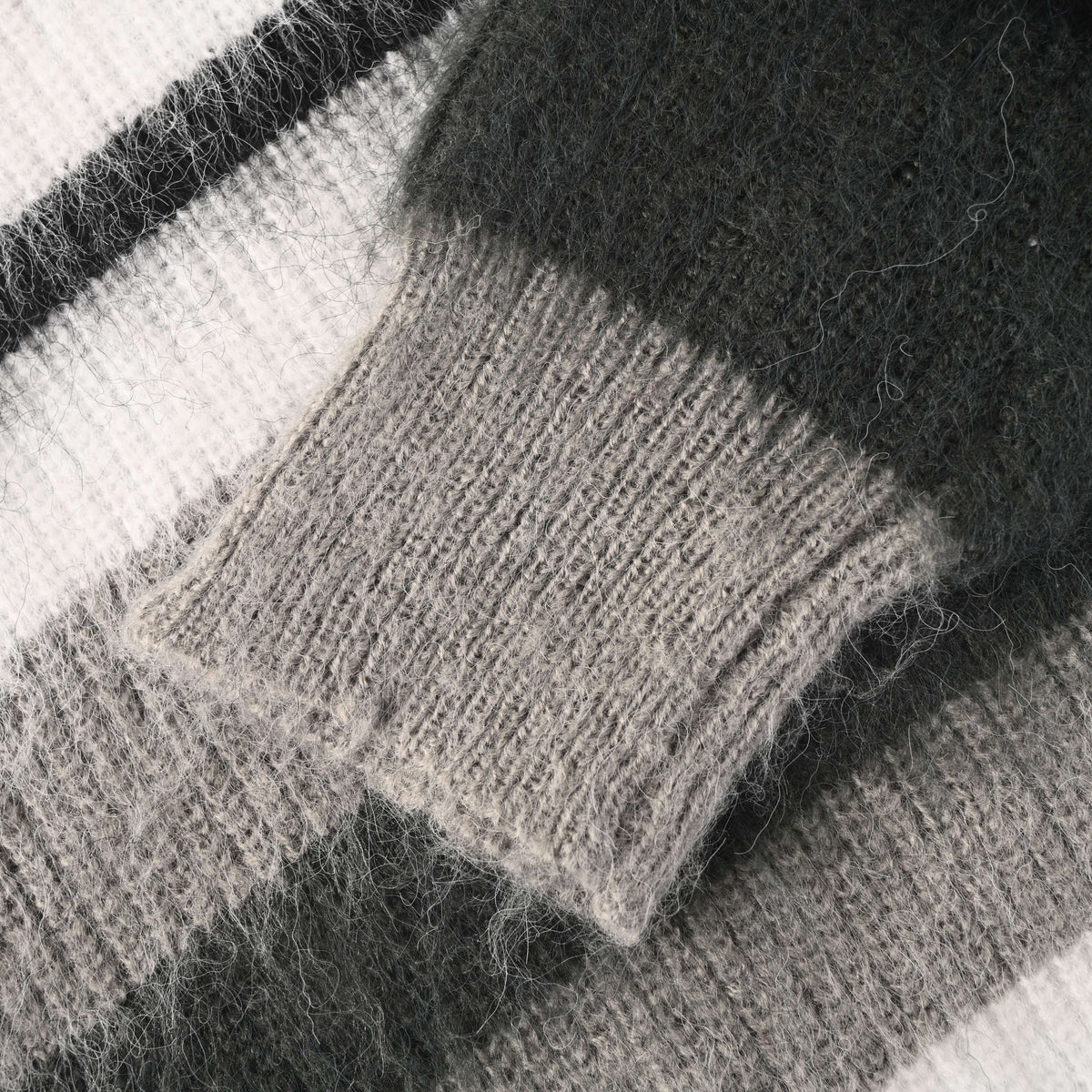 Striped Lettering Jacquard Mohair Blend Crewneck Sweater