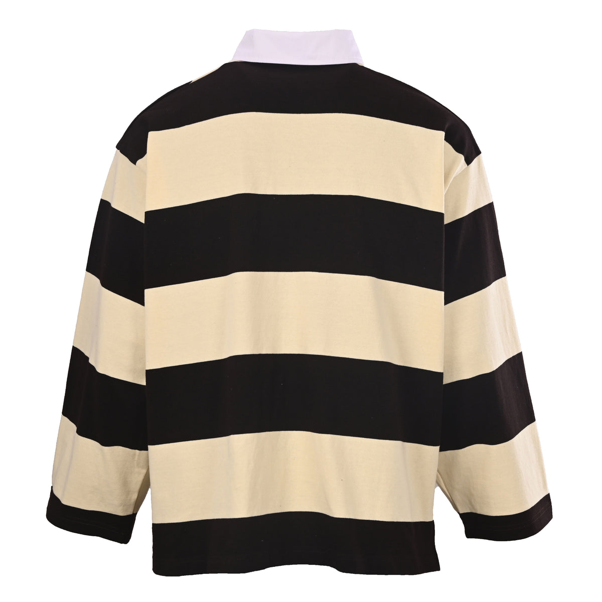 BALENCIAGA Brown & Yellow Striped Collared Sweatshirt with Wheat Motif