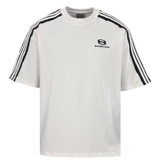 BALENCIAGA Unity Sports Icon Double-Ring Embroidered Contrast Stripe T-Shirt