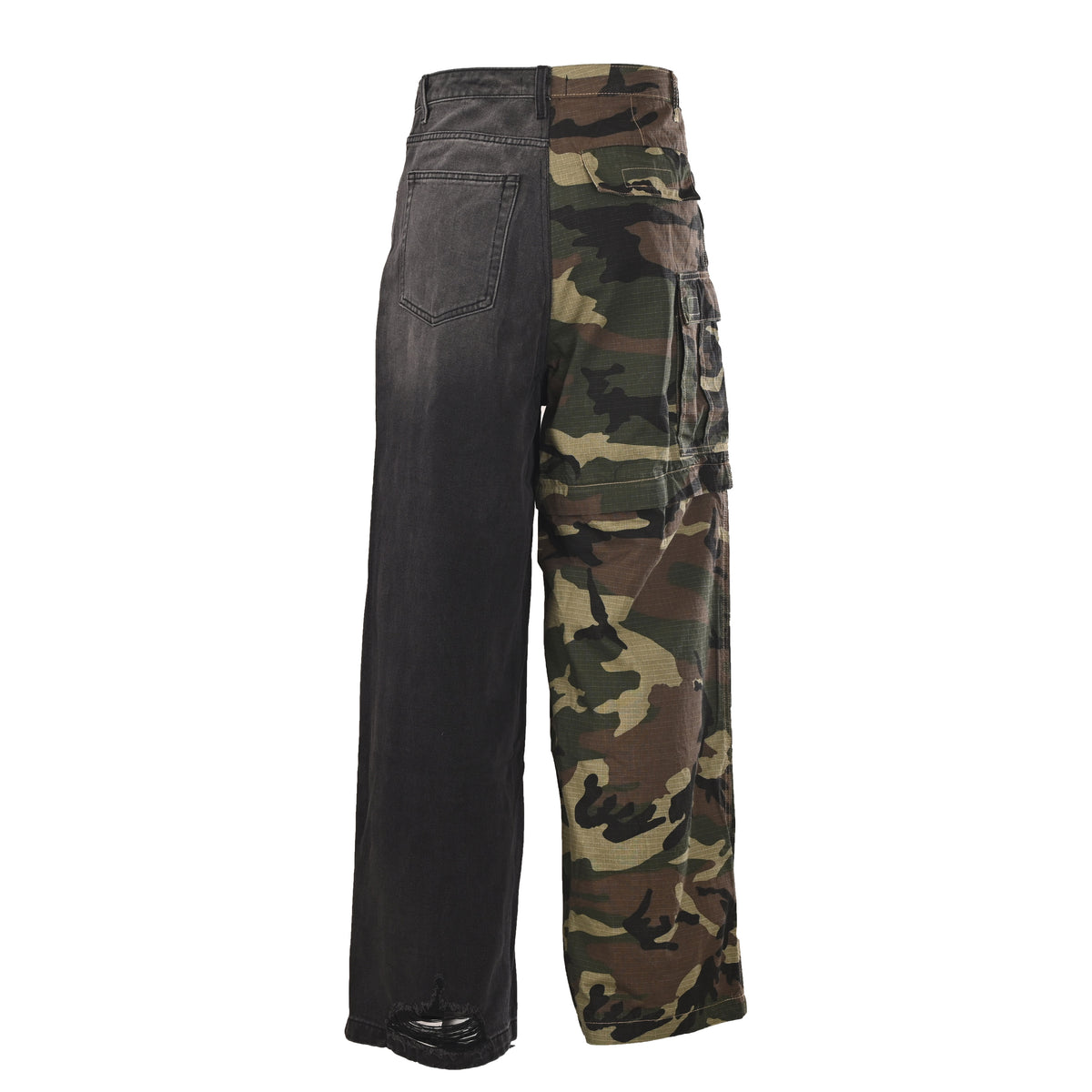 Balenciaga Camo & Denim Panelled Wide-Leg Cargo Pants