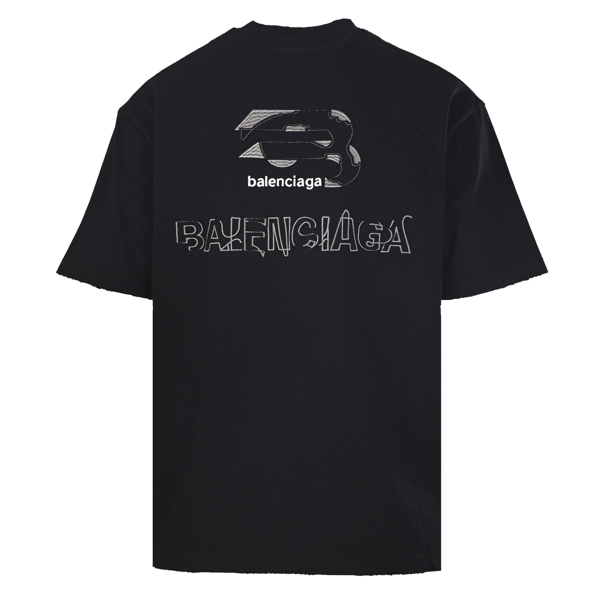 BALENCIAGA Contrast Letter Appliqué Washed Distressed T-Shirt