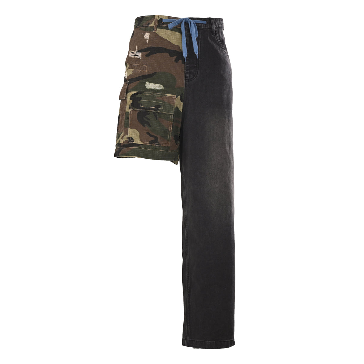 Balenciaga Camo & Denim Panelled Wide-Leg Cargo Pants
