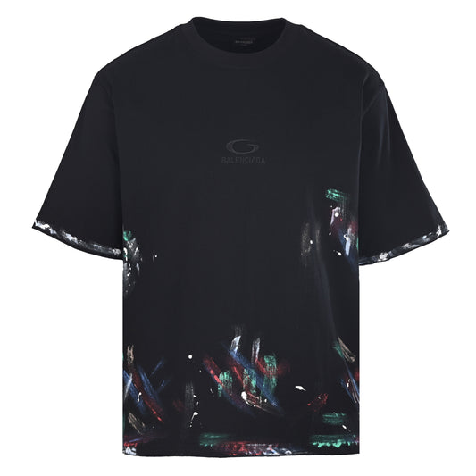 BALENCIAGA Ring Embroidered Graffiti Paint-Splatter Crew Neck T-Shirt