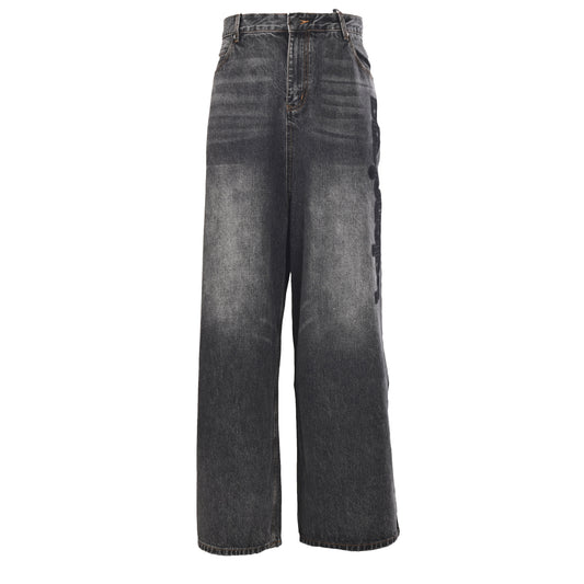 Balenciaga BLCG Charcoal Wash Flocked Logo Wide-Leg Jeans