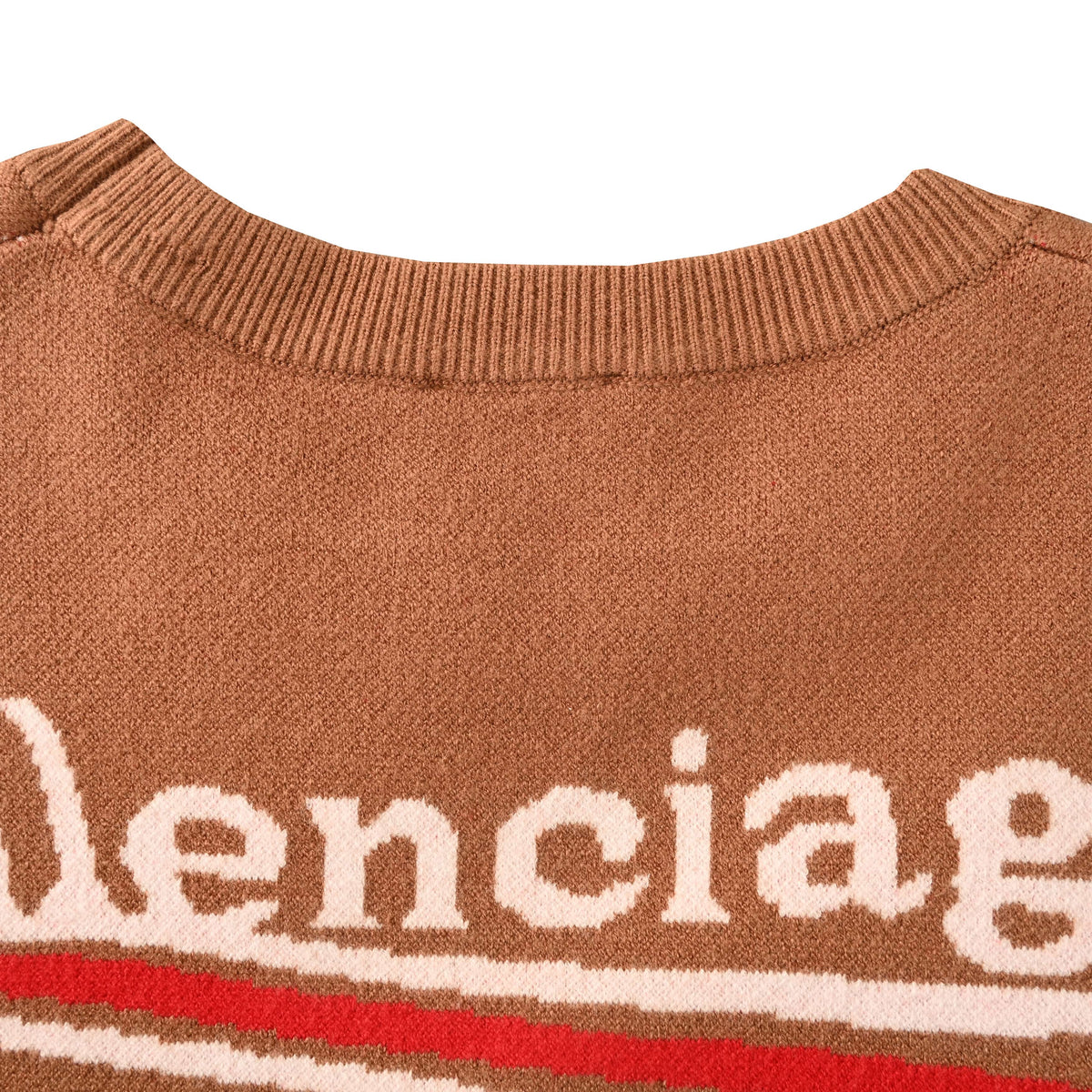 Brown Oversized Jacquard Wool-Cotton Blend Crewneck Sweater
