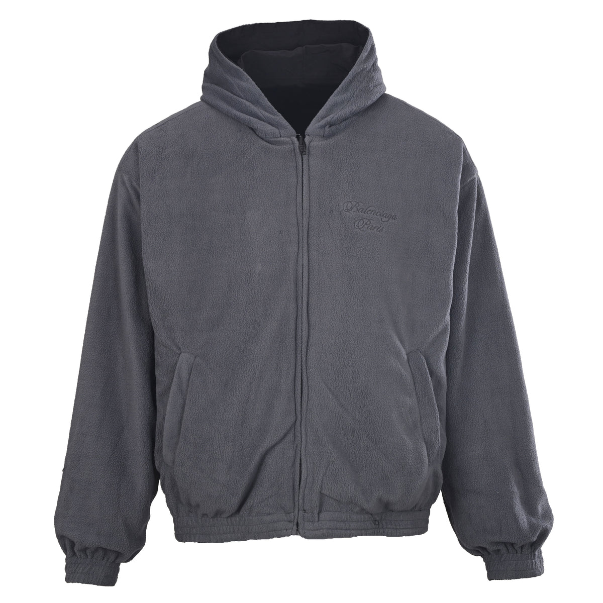 BALENCIAGA Reversible Fleece Hooded Jacket with Script Embroidery