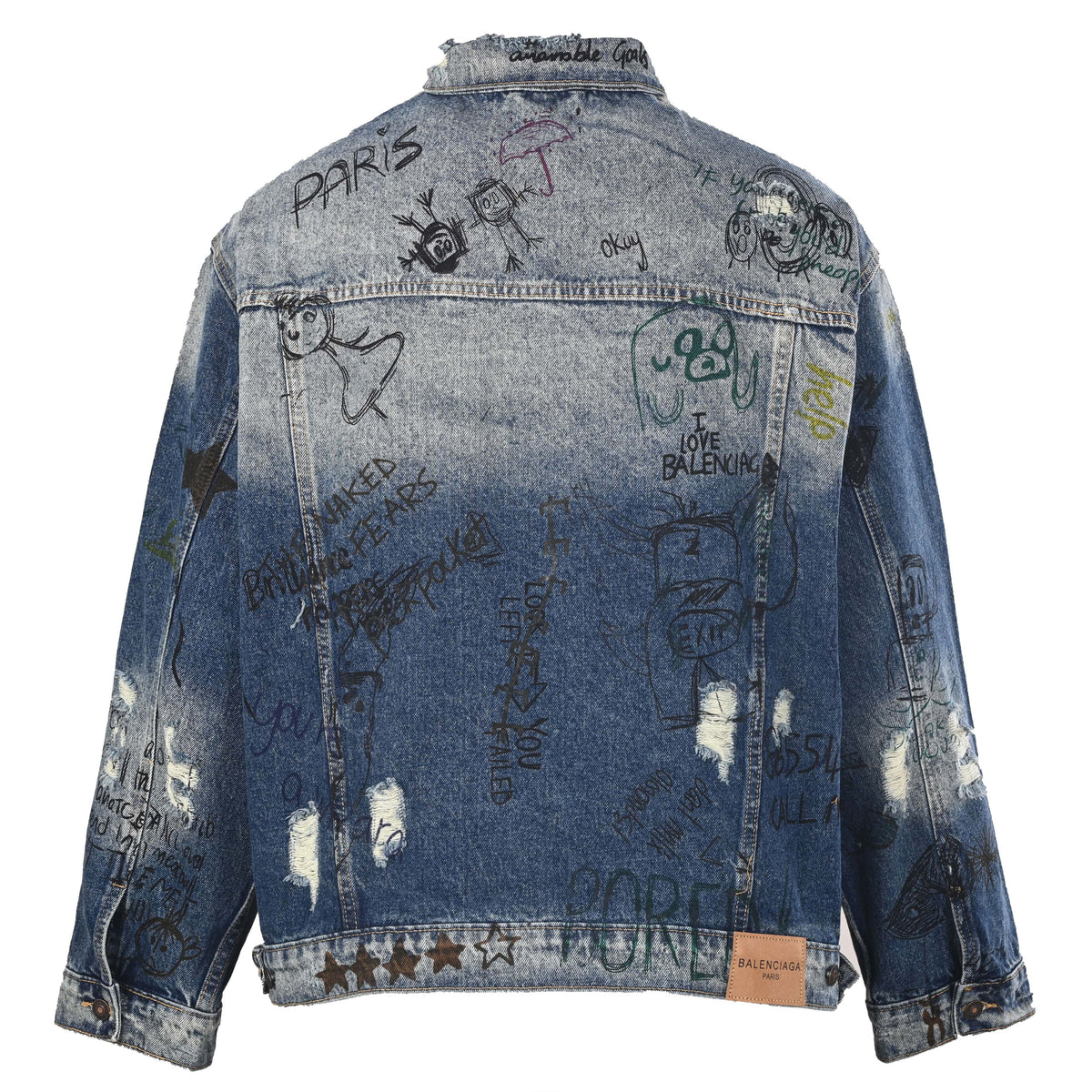 Balenciaga BLCG Hand-Painted Graffiti Washed Denim Jacket