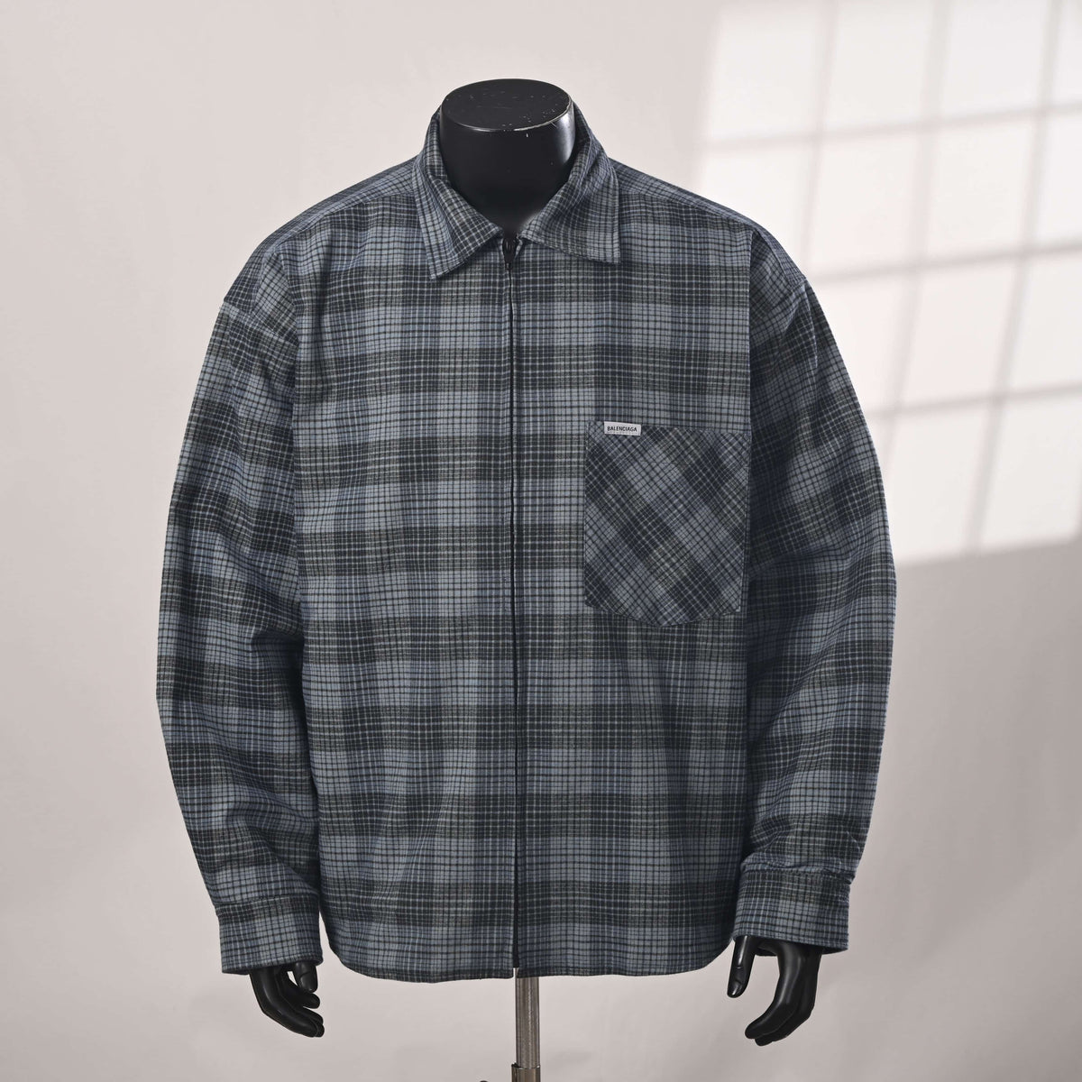 BALENCIAGA Green Small Check Padded Zip-Up Jacket