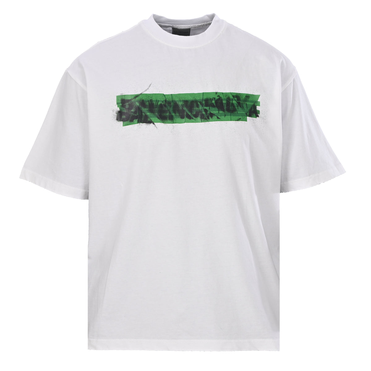 BALENCIAGA BLCG Green Tape-Effect Graffiti Short Sleeve T-Shirt