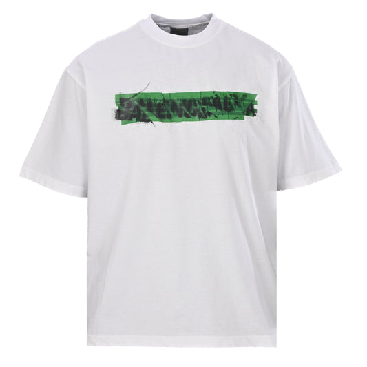 BALENCIAGA BLCG Green Tape-Effect Graffiti Short Sleeve T-Shirt