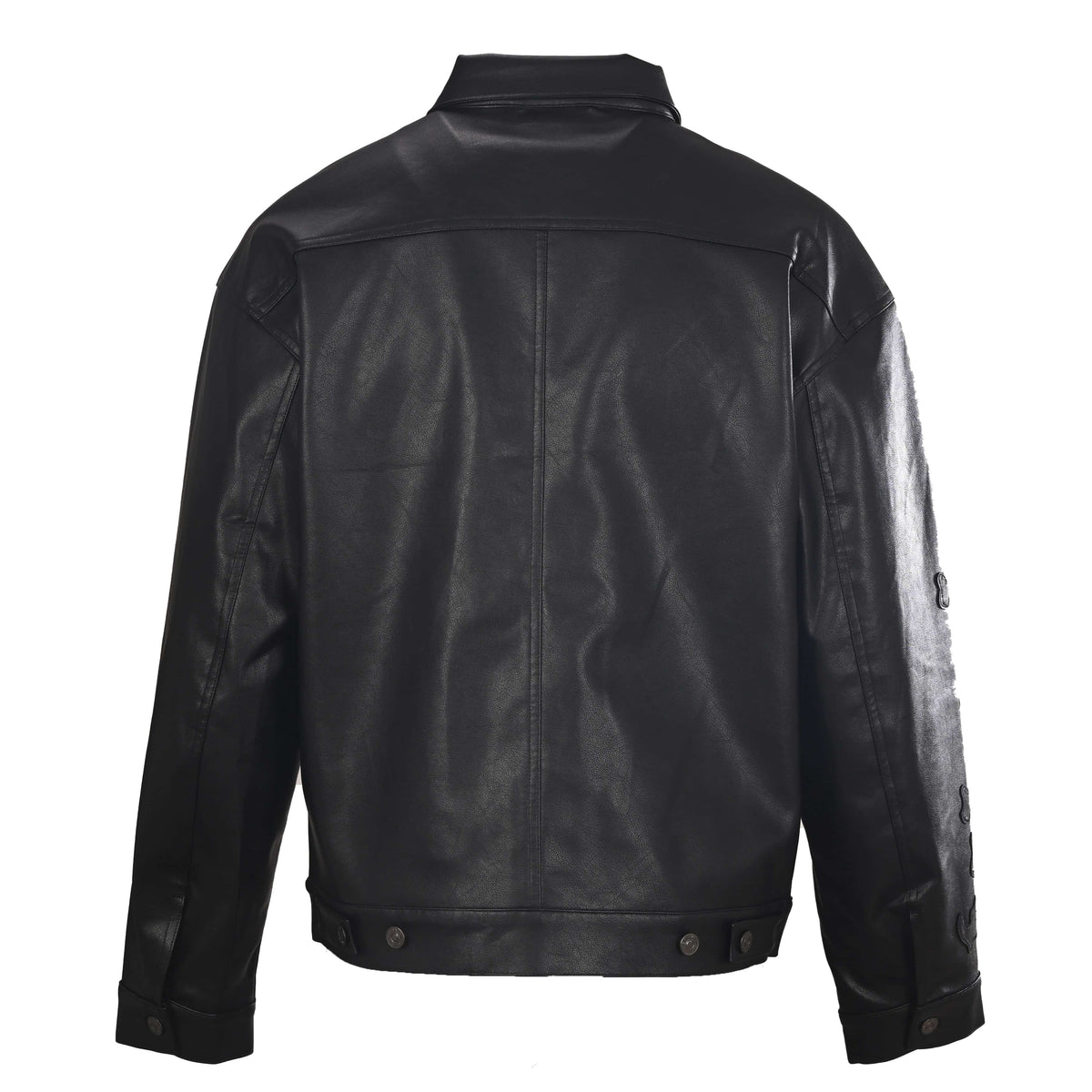 BALENCIAGA Leather Jacket with Sleeve Embroidery