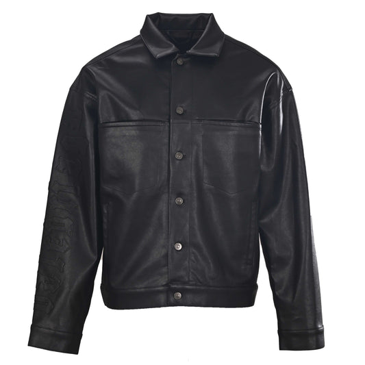 BALENCIAGA Leather Jacket with Sleeve Embroidery