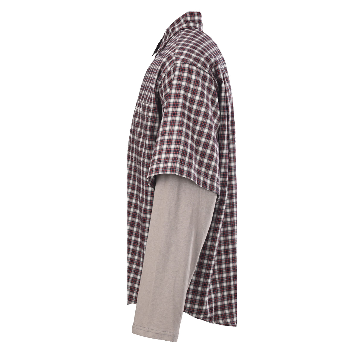 BALENCIAGA Red Check Layered-Look Short Sleeve Shirt