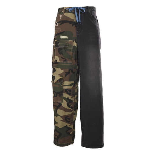 Balenciaga Camo & Denim Panelled Wide-Leg Cargo Pants