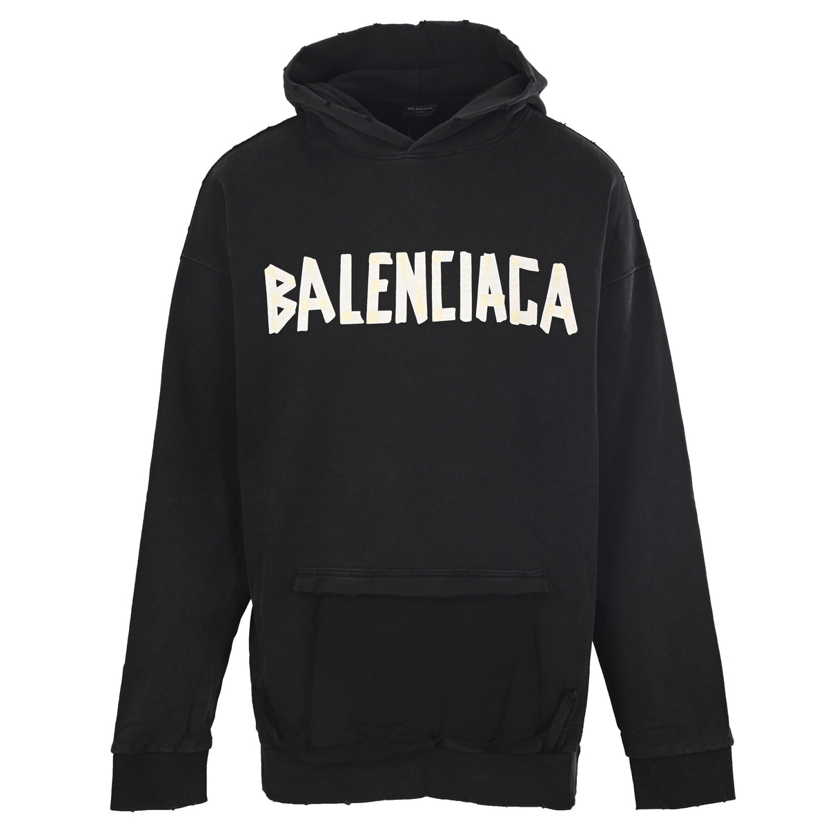 BALENCIAGA Washed Distressed Masking Tape Print Hoodie