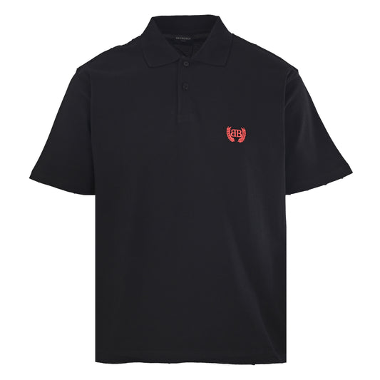 BALENCIAGA Red Wheat Embroidered Short Sleeve Polo Shirt