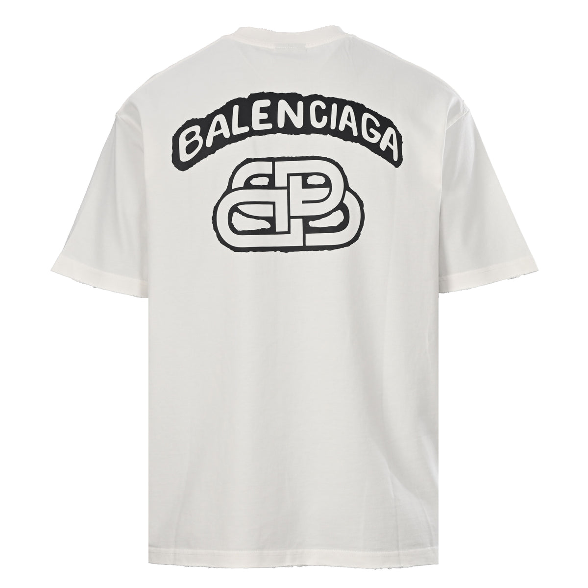 BALENCIAGA Lock Motif Lettering Graffiti Print Distressed T-Shirt
