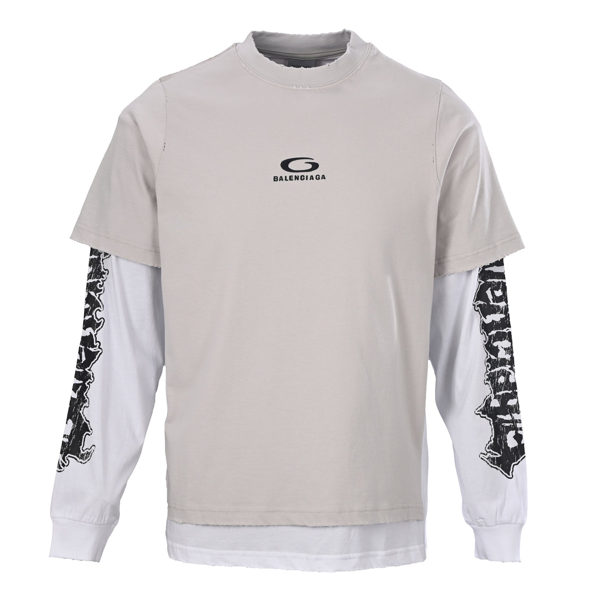 BALENCIAGA Ring Motif Layered-Look Printed Embroidered Long Sleeve T-Shirt