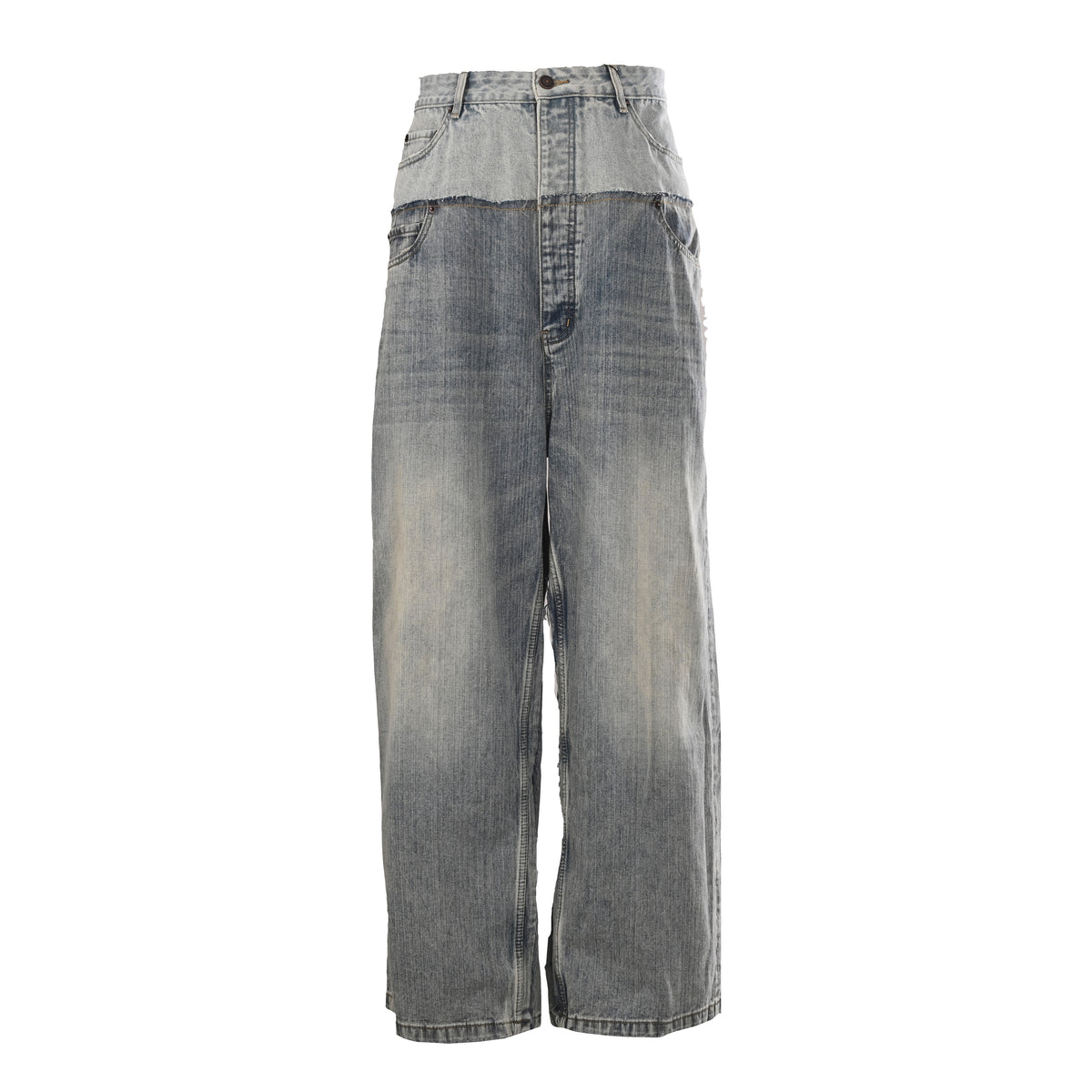 Unisex Washed Panelled Wide-Leg Jeans