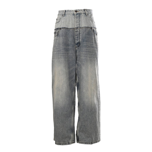 Unisex Washed Panelled Wide-Leg Jeans