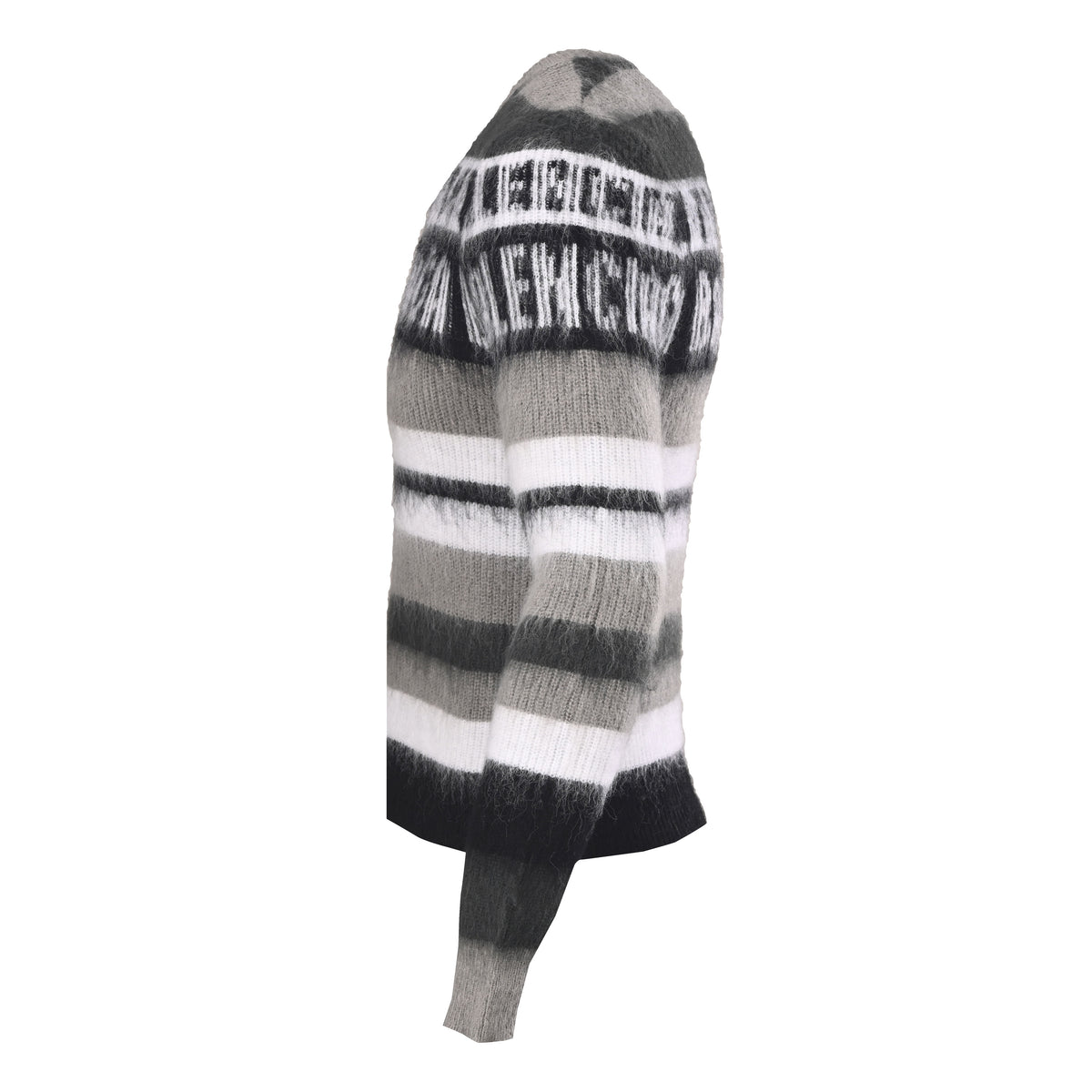 Striped Lettering Jacquard Mohair Blend Crewneck Sweater