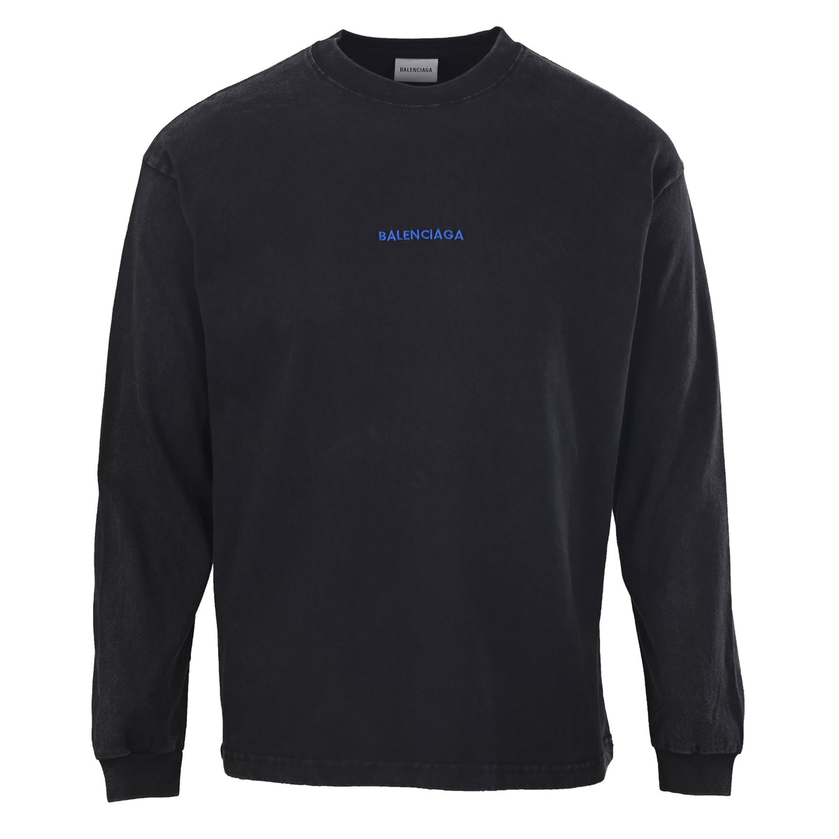 Washed Cotton Long Sleeve T-Shirt with Blue Embroidery