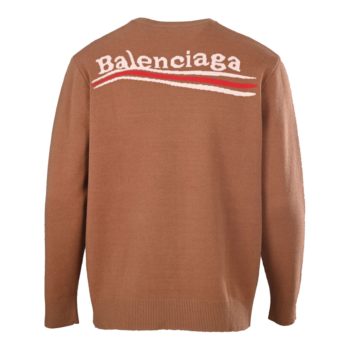 Brown Oversized Jacquard Wool-Cotton Blend Crewneck Sweater