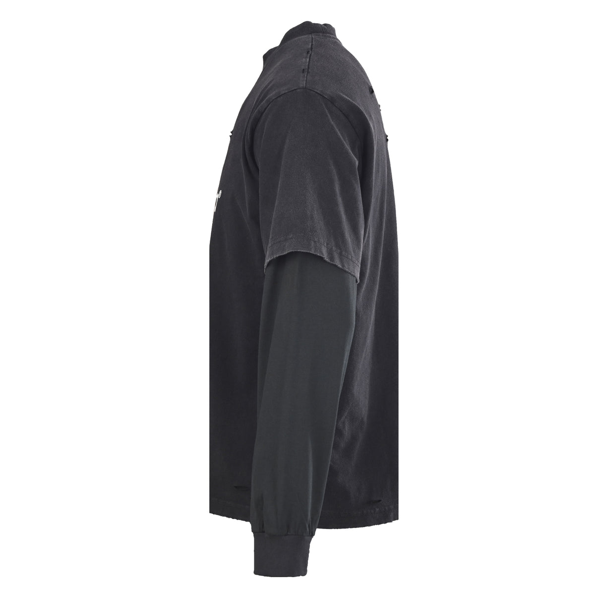 BALENCIAGA Distressed Layered-Look Graphic Long Sleeve T-Shirt