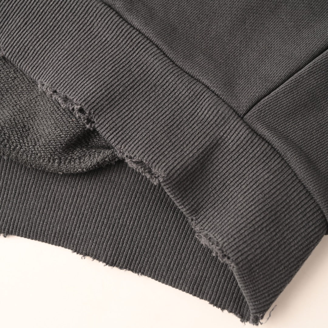 BALENCIAGA BB Logo Distressed Cropped Hoodie - Washed Black