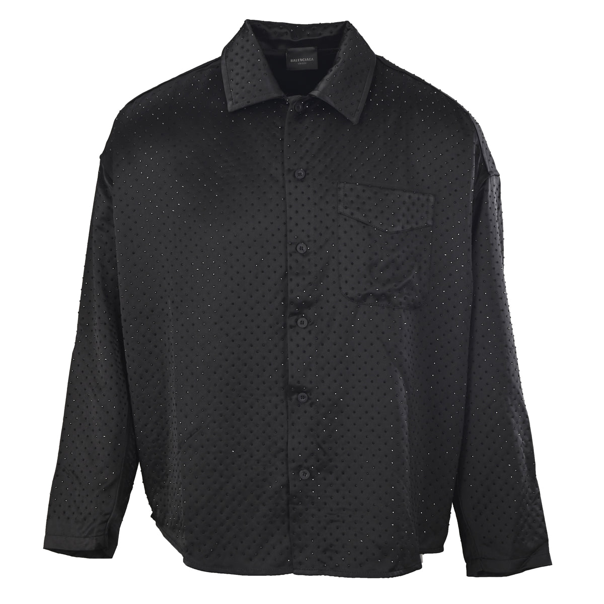 BALENCIAGA All-Over Rhinestone Acetate Satin Long Sleeve Shirt