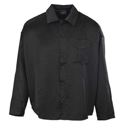 BALENCIAGA All-Over Rhinestone Acetate Satin Long Sleeve Shirt