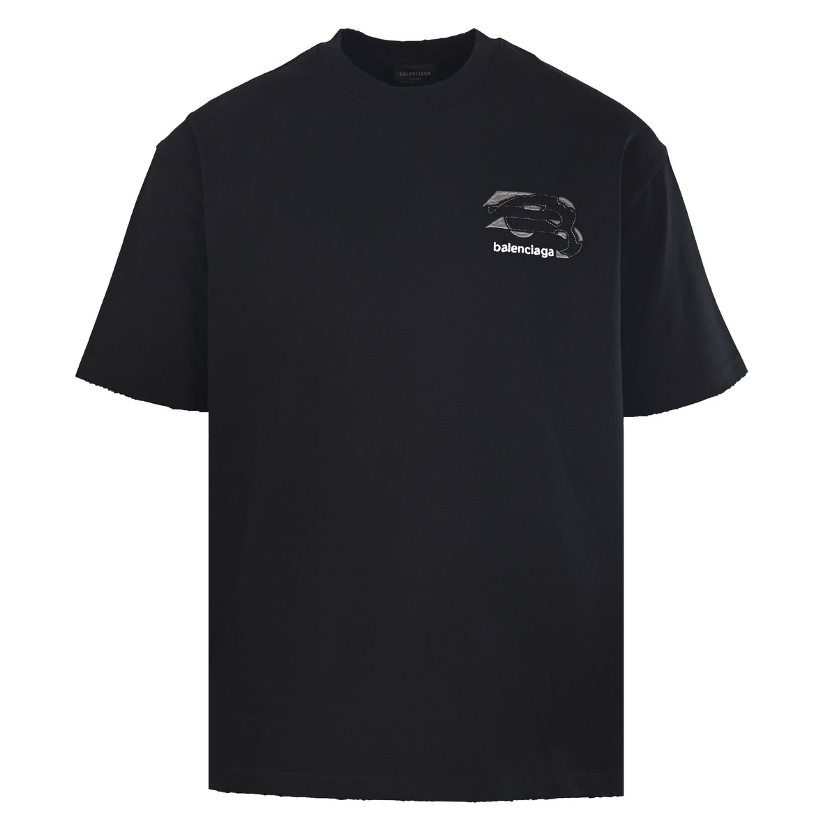 BALENCIAGA Contrast Letter Appliqué Washed Distressed T-Shirt