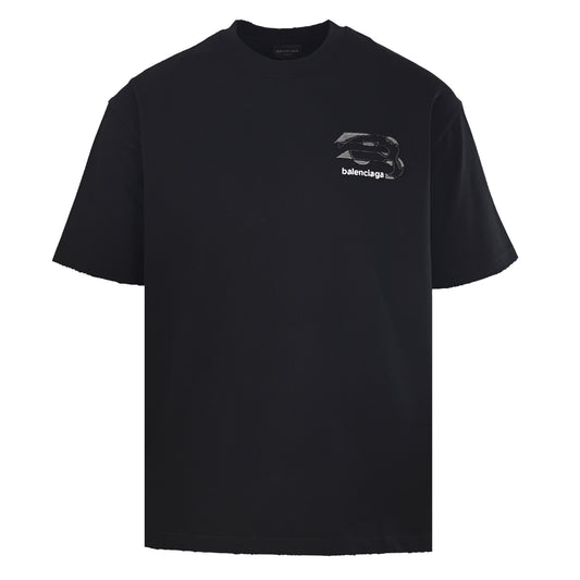 BALENCIAGA Contrast Letter Appliqué Washed Distressed T-Shirt