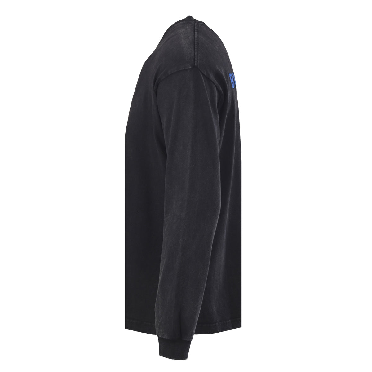 Washed Cotton Long Sleeve T-Shirt with Blue Embroidery