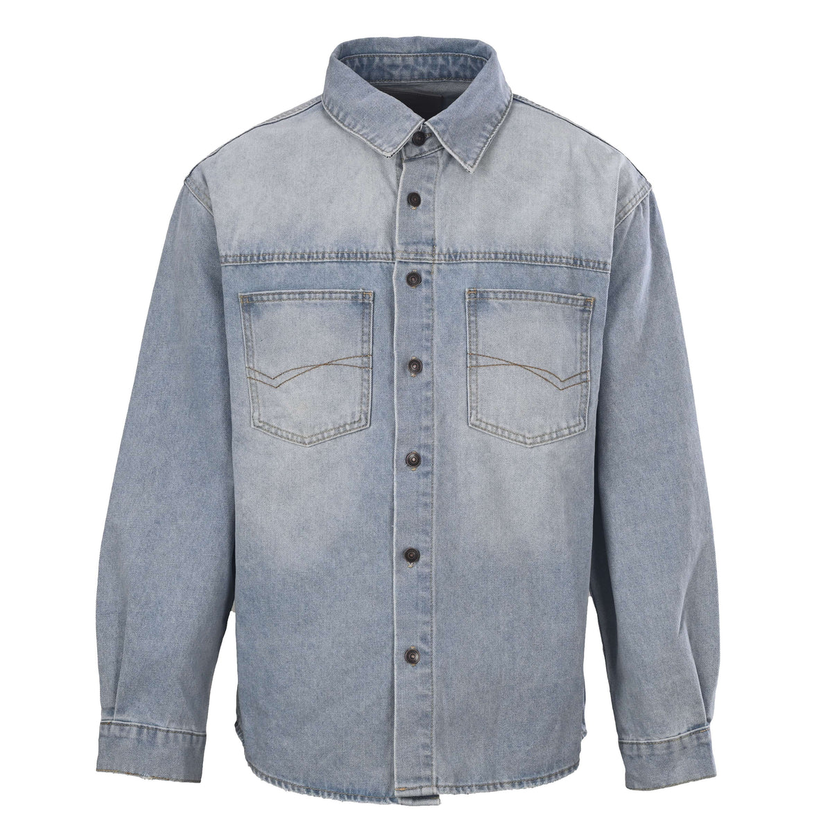 BALENCIAGA Light Blue Washed Denim Long Sleeve Shirt