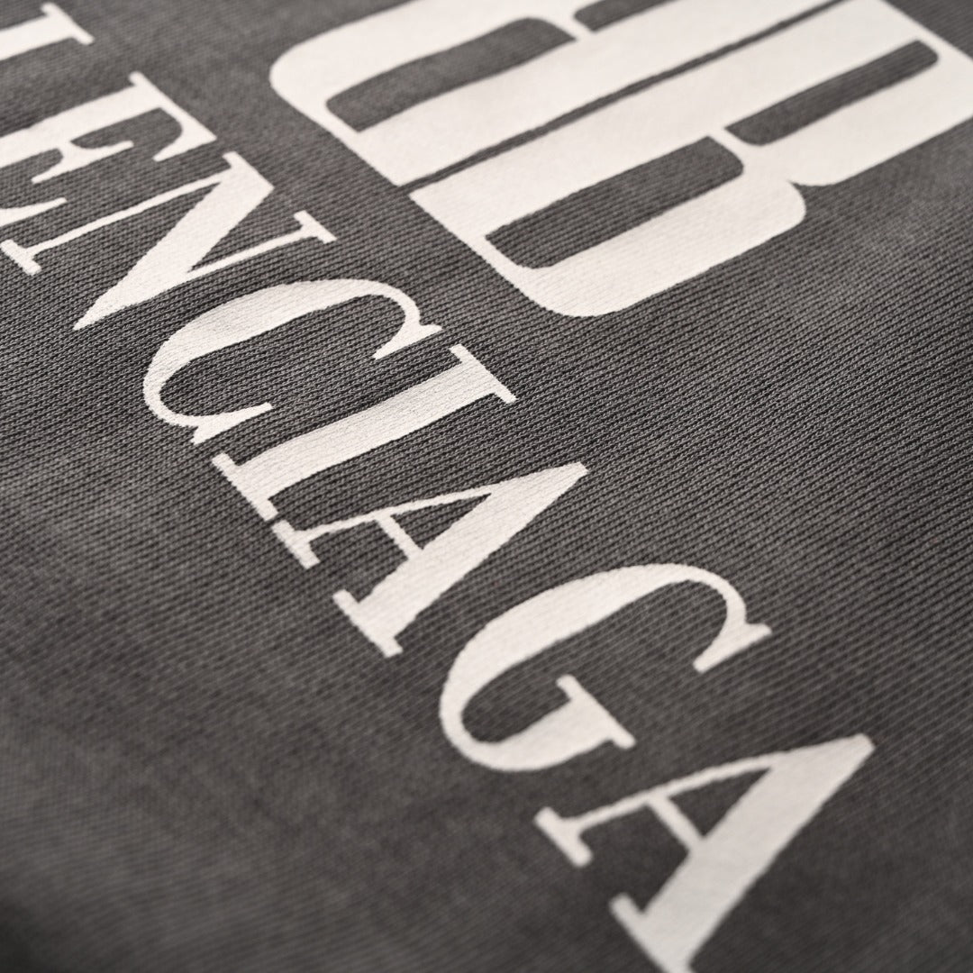 BALENCIAGA BB Logo Distressed Cropped Hoodie - Washed Black