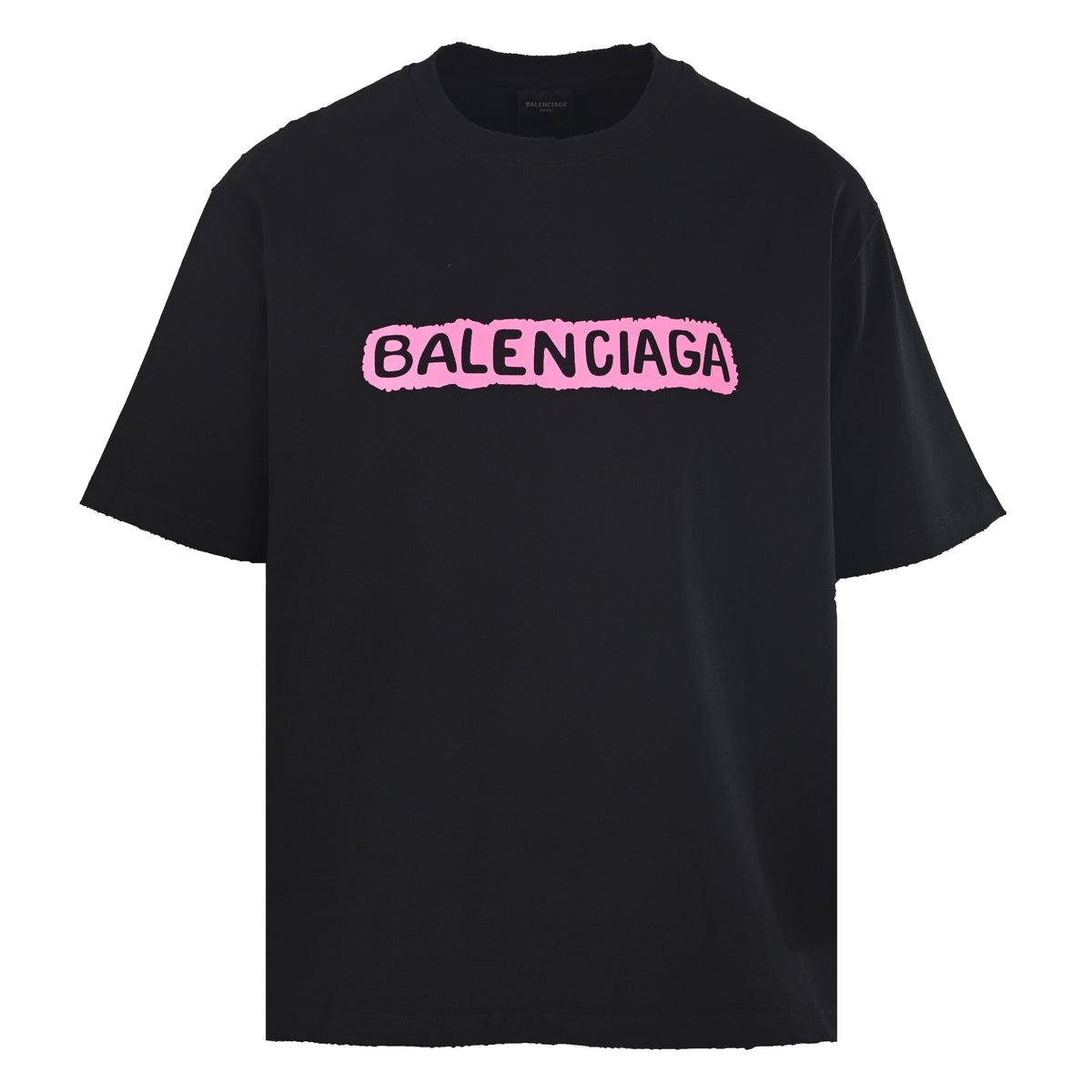 BALENCIAGA Lock Motif Lettering Graffiti Print Distressed T-Shirt