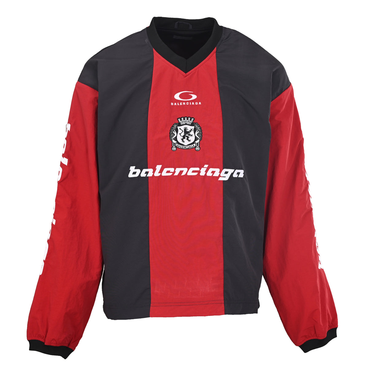 BALENCIAGA BLCG Nylon Long Sleeve T-Shirt with Black and Red Logo Detailing