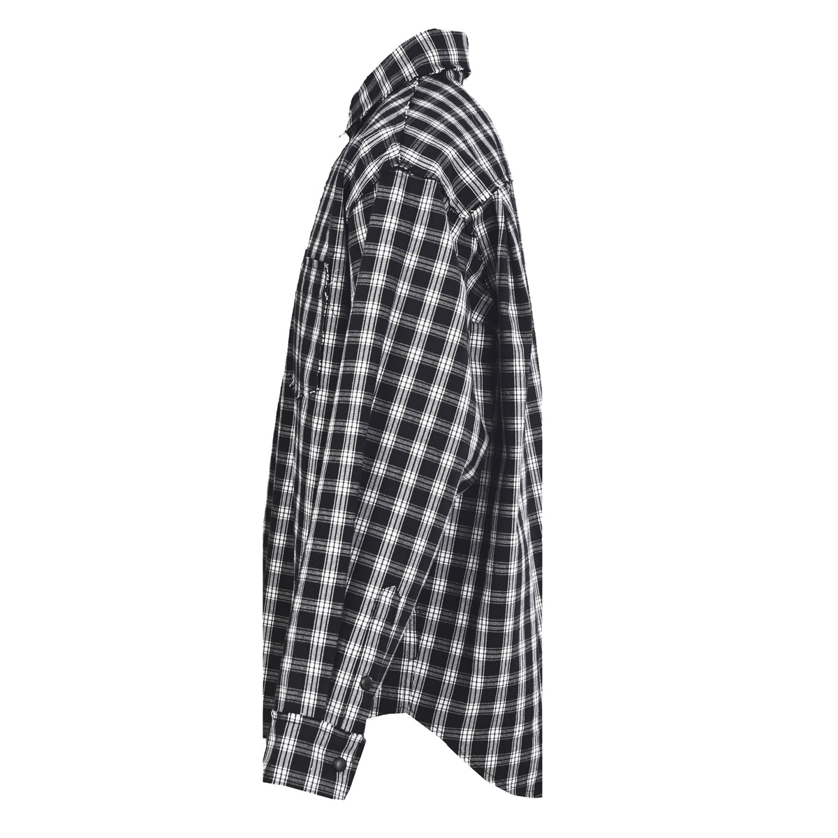 BALENCIAGA Black & White Check Distressed Frayed Long Sleeve Shirt