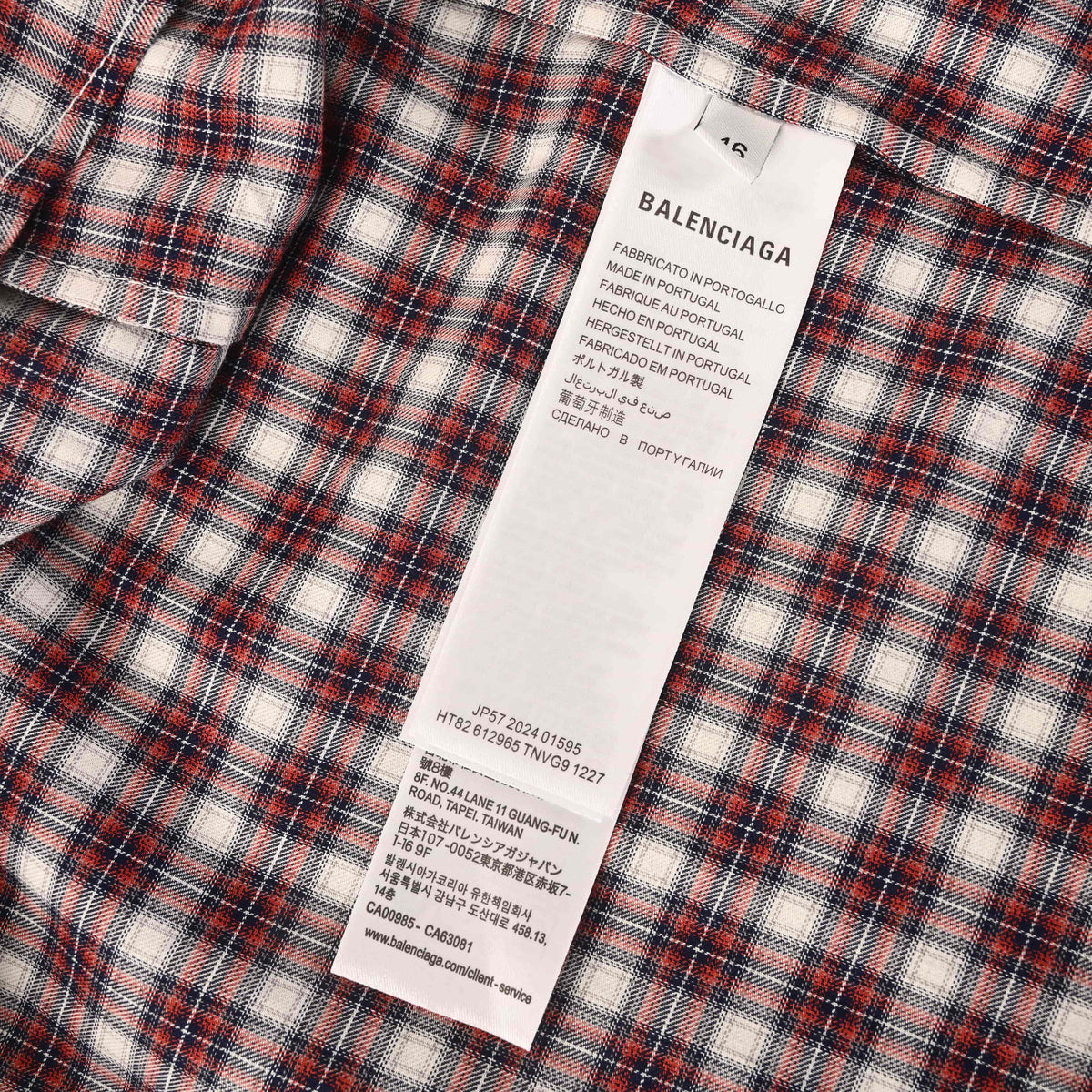 BALENCIAGA Red Check Layered-Look Short Sleeve Shirt