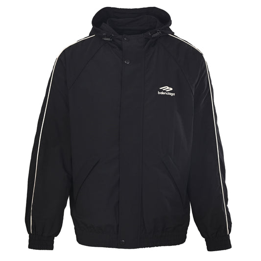 BALENCIAGA Side Tape Hooded Zip-Up Jacket with 3M Embroidery