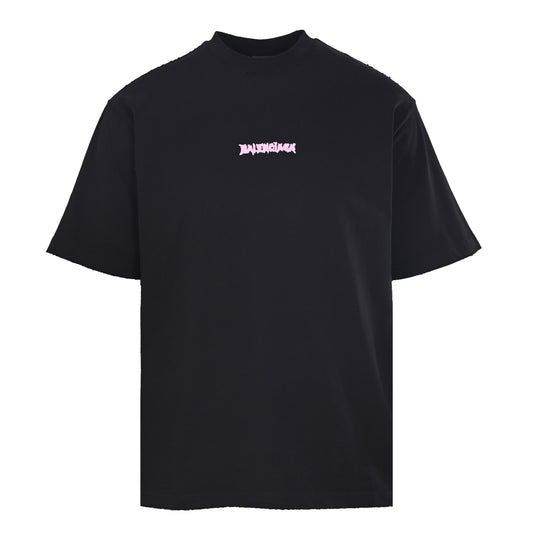 BALENCIAGA Rose Pink Lettering Short Sleeve T-Shirt